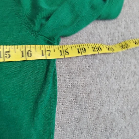 Talbots Sweater Women's Size Medium Green Silk Long Sleeve Fringe Scoop - Picture 8 of 8